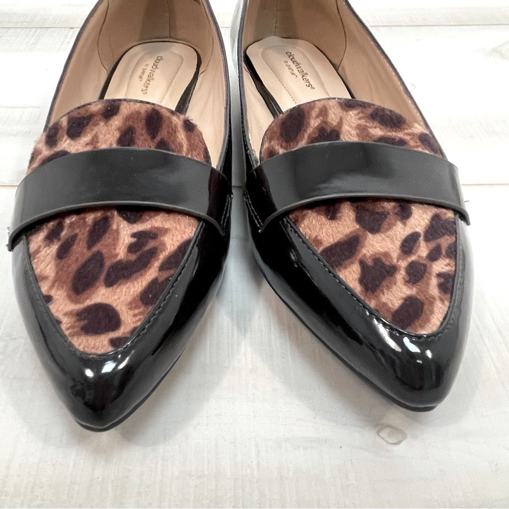 NWOB Cloudwalker Quinn by Avenue Faux Leopard Hair Black Patent Flats, Sz 9.5W - Picture 5 of 9